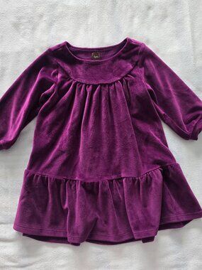 3T Tea Collection Girls Elbow Sleeve Purple Velvet Velour Ruffle Dress